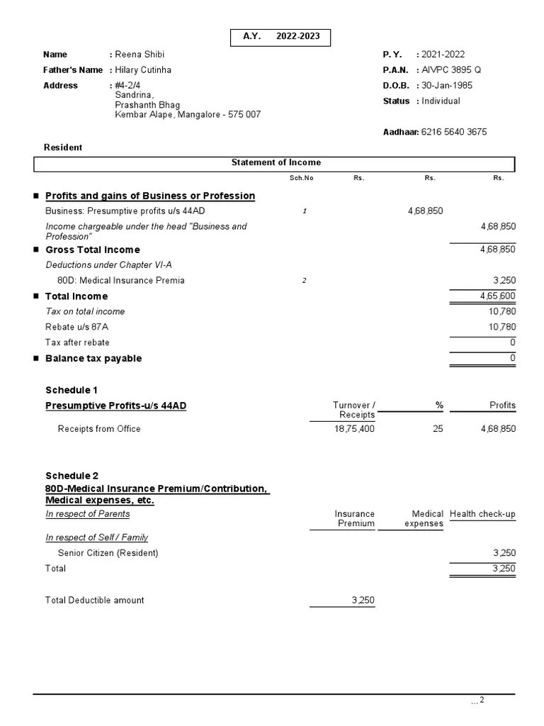Income Tax Computation Format | PDF | Government | Public Finance