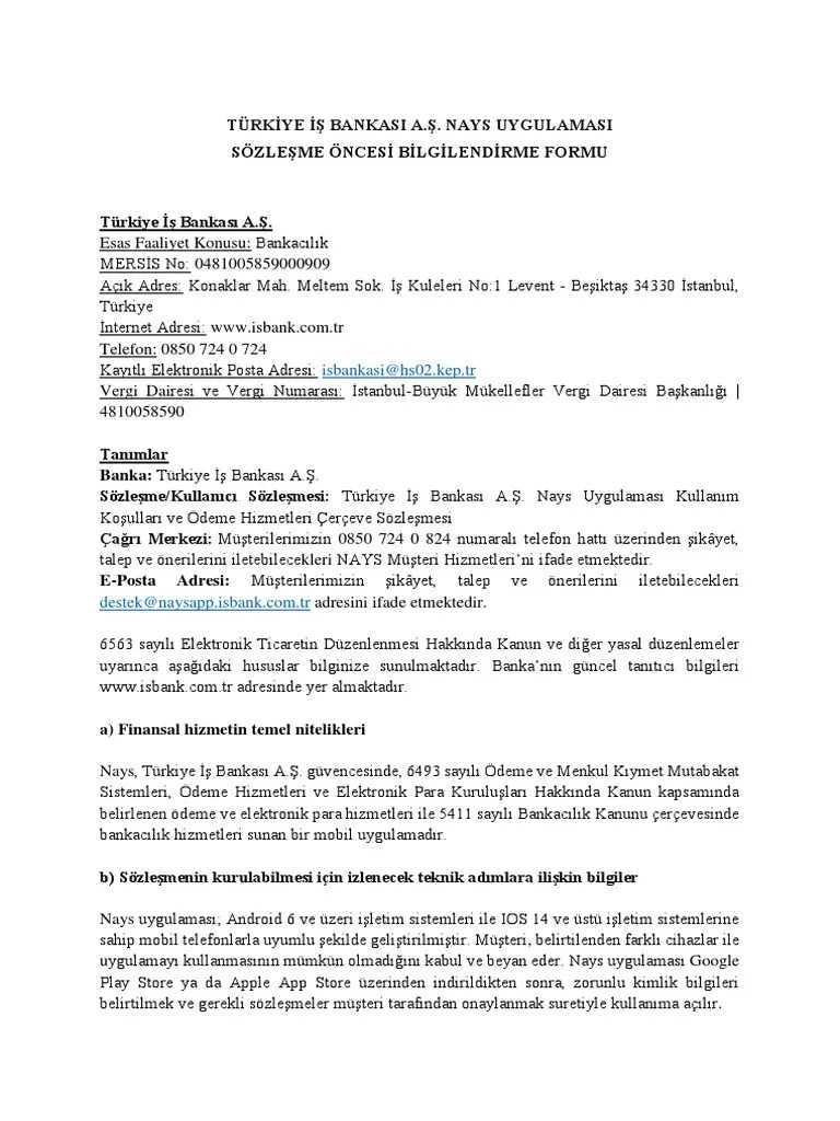 Türkiye İş Bankasi A.Ş. Nays Uygulamasi Isbankasihs02.kep TR PDF