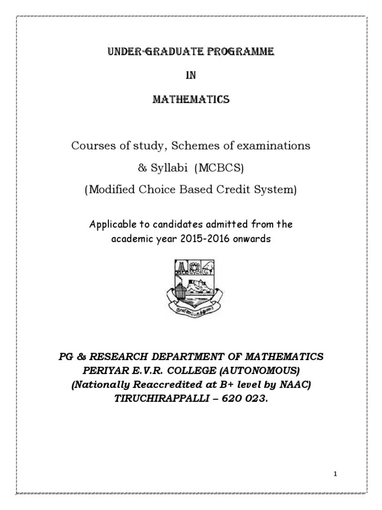 Undergraduate Programme in Mathematics Courses of Study, Examination