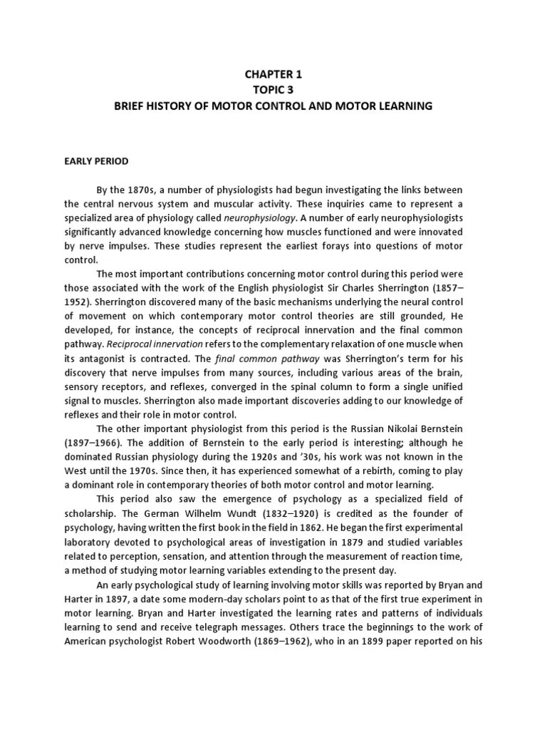 CHAPTER 1 TOPIC 3 A Brief History of Motor Control and Motor Learning