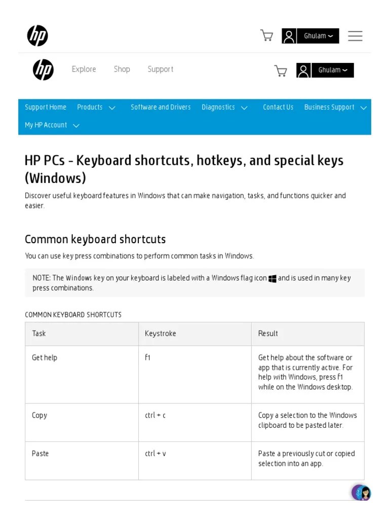 HP PCs - Keyboard Shortcuts, Hotkeys, and Special Keys (Windows) - HP