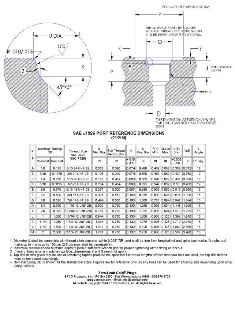 Sae J1926 Port Reference Dimensions PDF Pipe (Fluid Conveyance
