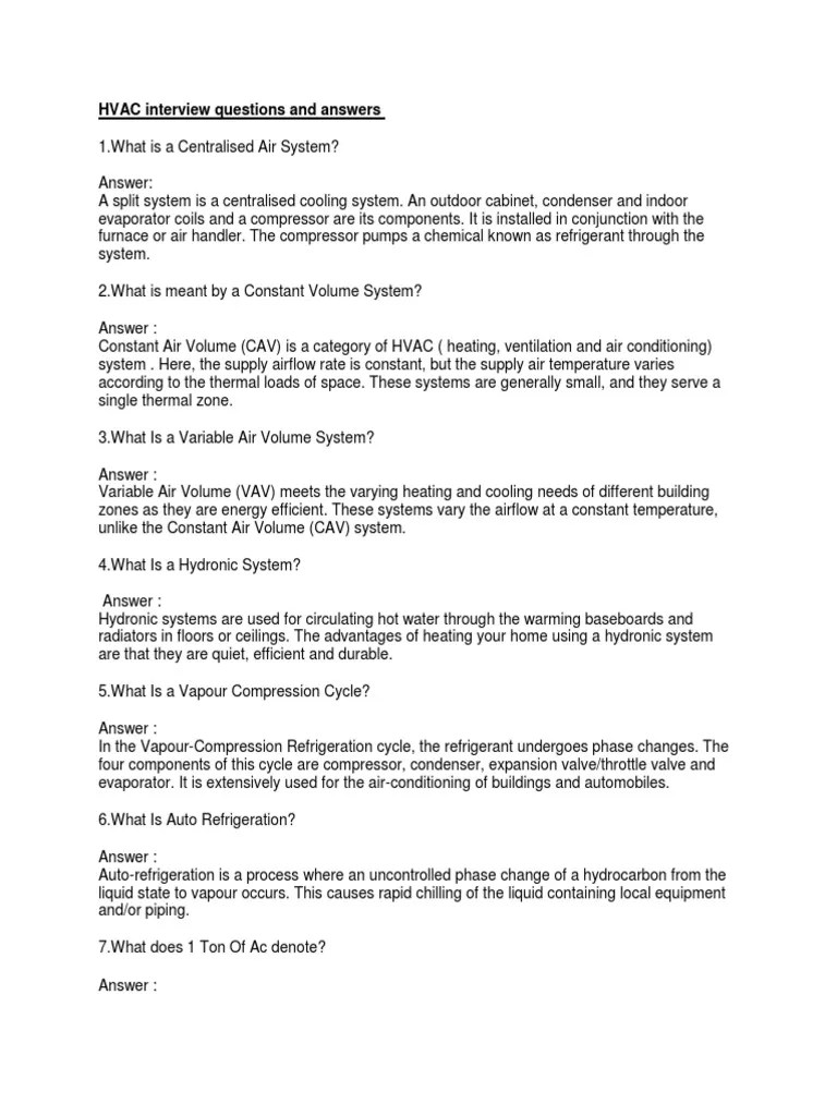 HVAC Interview Questions and Answers PDF Download PDF