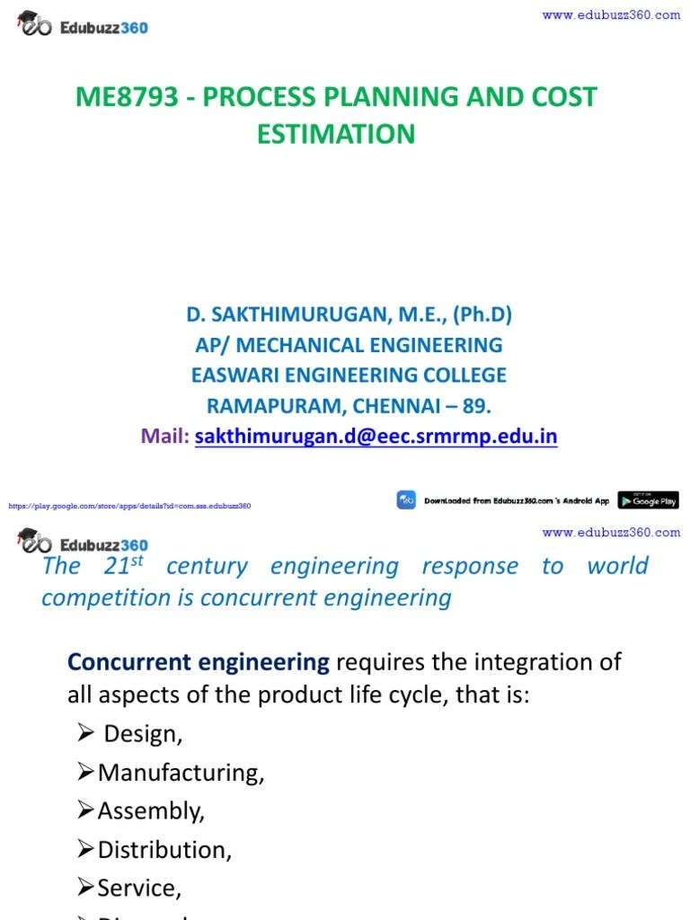 ME8793 Process Planning and Cost EStimation UNIT 1 Notes PDF