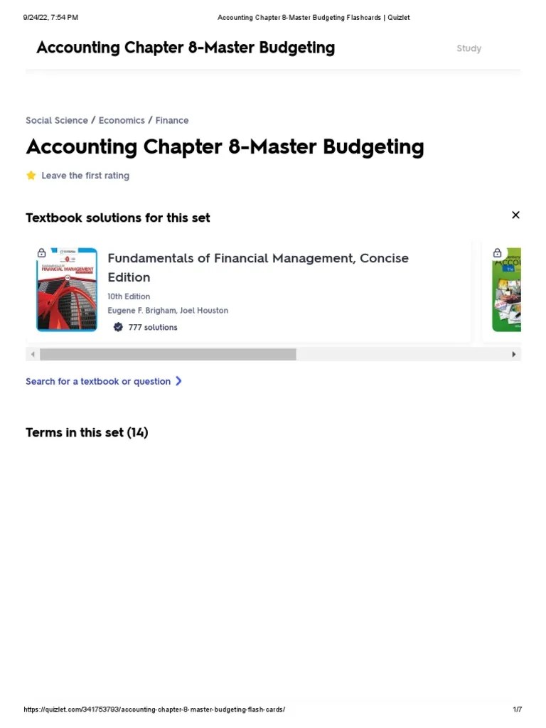Accounting Chapter 8Master Budgeting Flashcards Quizlet PDF Budget Inventory