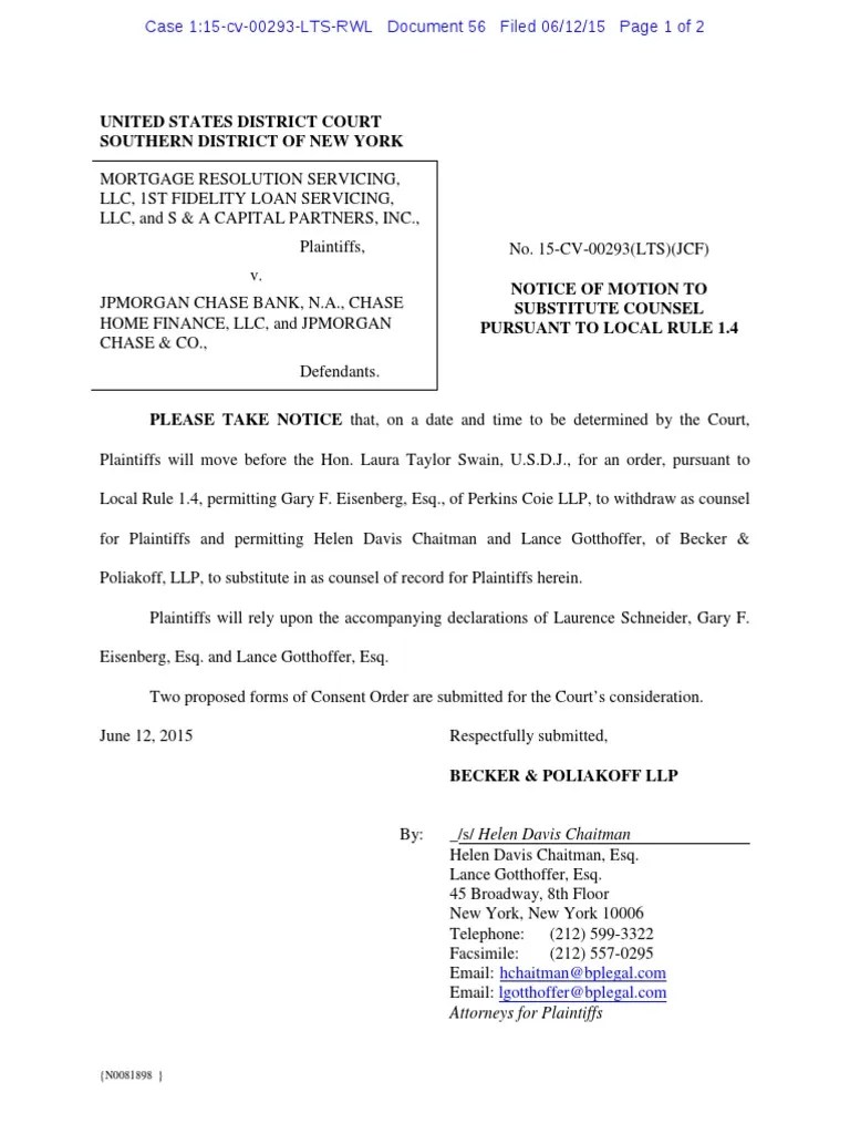 56 NOTICE of Substitution of Attorney PDF Chase Bank Jp Chase