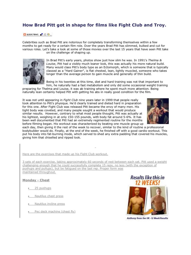 Brad Pitt Fight Club Diet and Workout Routine