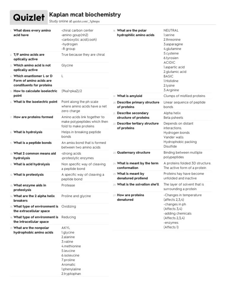 Kaplan BiochemQuizlet PDF Amino Acid Proteolysis(01)