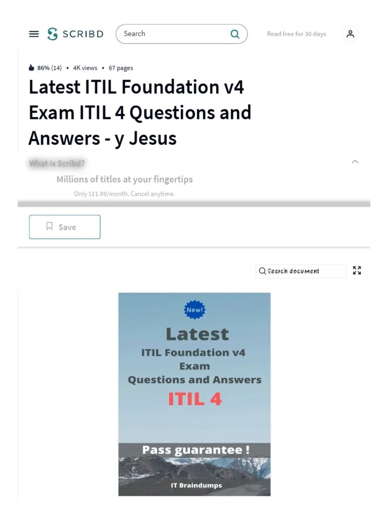 Latest ITIL Foundation v4 Exam ITIL 4 Questions and Answers y PDF E Books Publishing