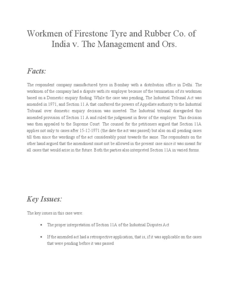 Workmen of Firestone Tyre and Rubber Co PDF Tribunal Employment