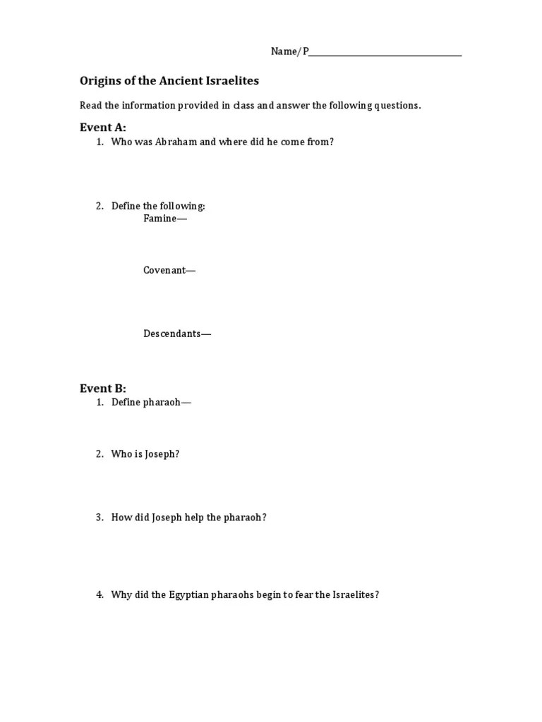 Origins of Judaism Worksheet PDF