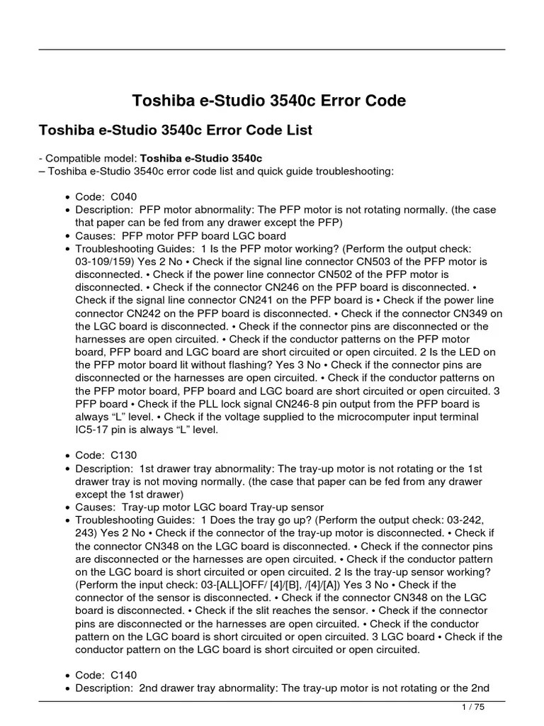 Toshiba e Studio 3540c Error Code PDF Power Supply Thermostat