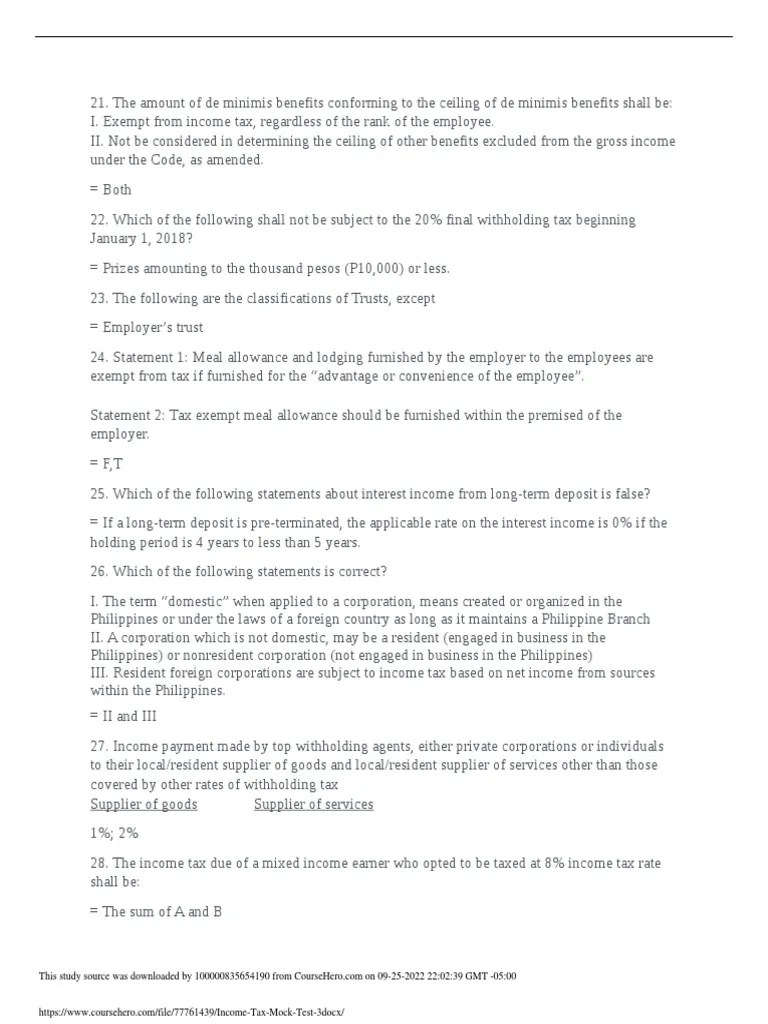 Income Tax Mock Test 3 | PDF | Taxes | Income Tax