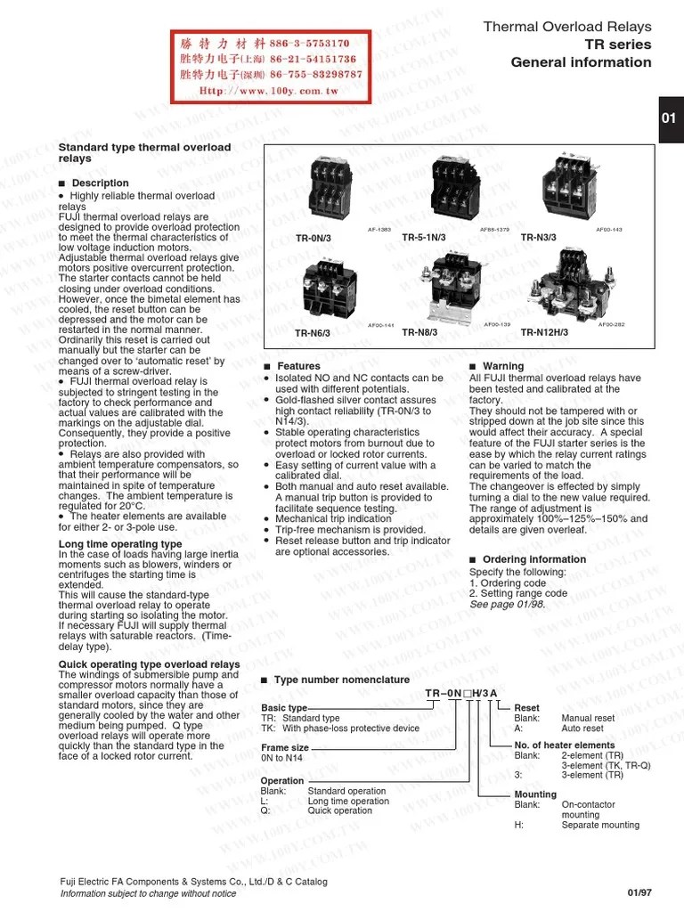 Fuji TRSeries Thermal Overload Relays PDF Relay Energy Technology