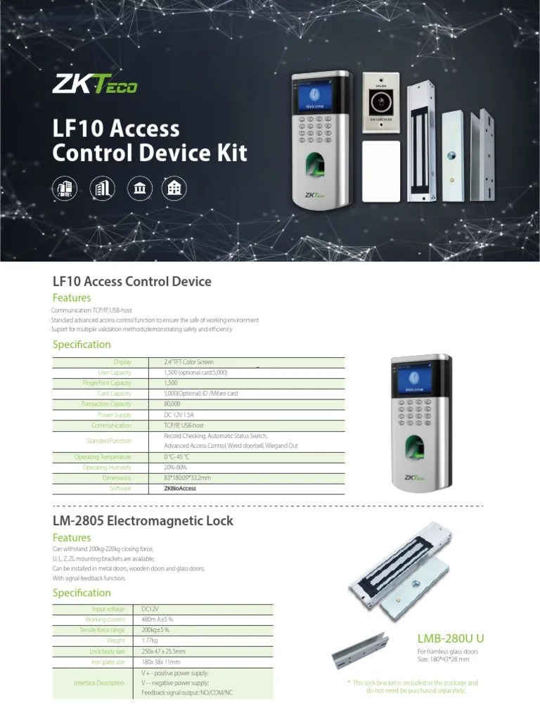 LF10KIT Specsheet | PDF | Access Control | Power Supply