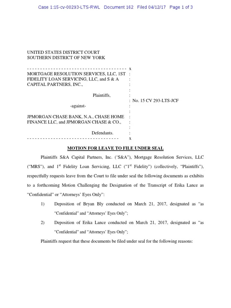 162 MOTION To Seal Document PDF Deposition (Law) Discovery (Law)