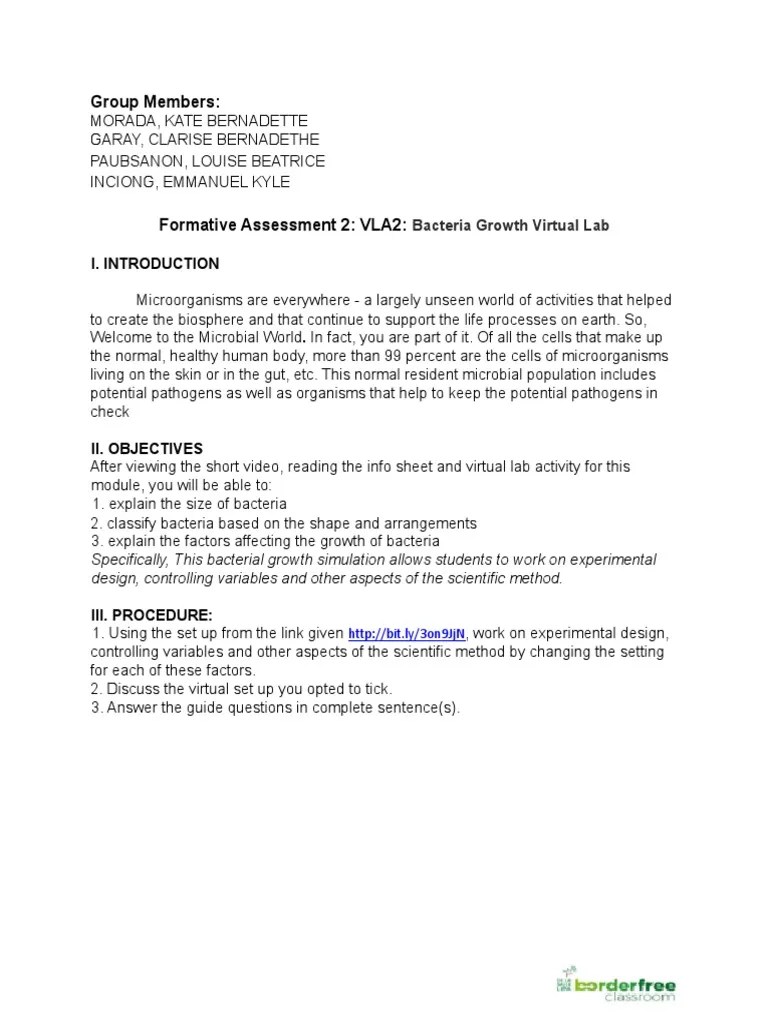 G16 Virtual Lab 2 Bacteria Growth Virtual Lab 1 PDF Bacteria Agar