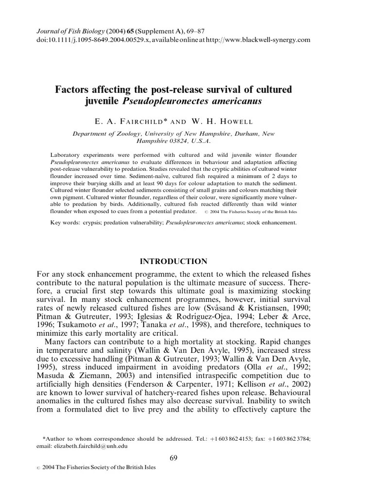 Factors Affecting The PostRelease Survival of Cultured Juvenile