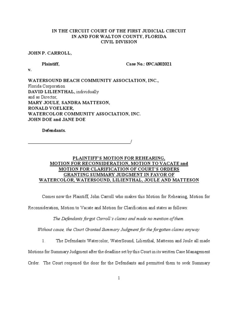 Motion for Rehearing and or Reconsideration Defamation Judiciaries