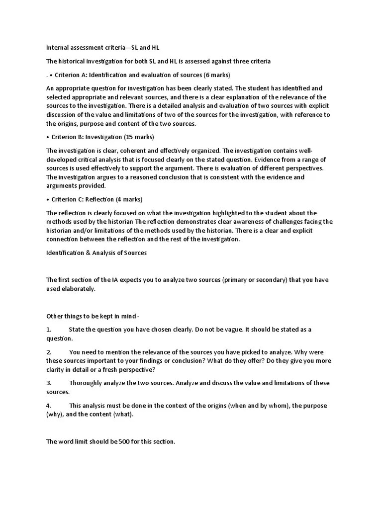 History IA Plan PDF Evaluation Critical Thinking