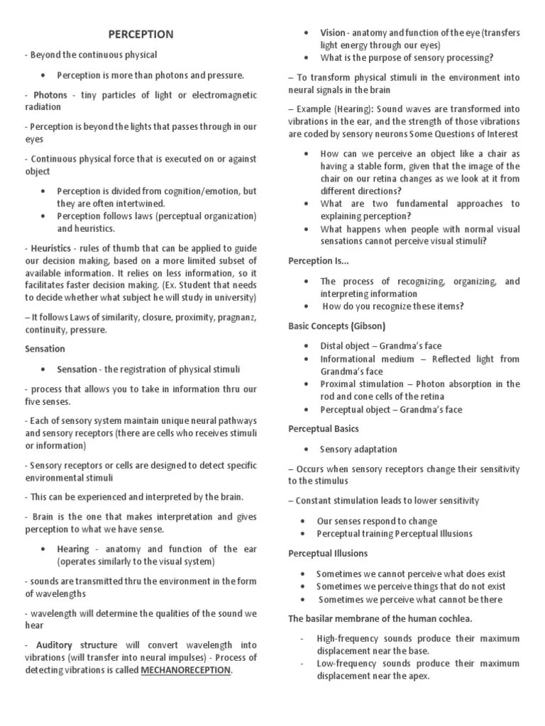 PERCEPTION | PDF | Perception | Senses