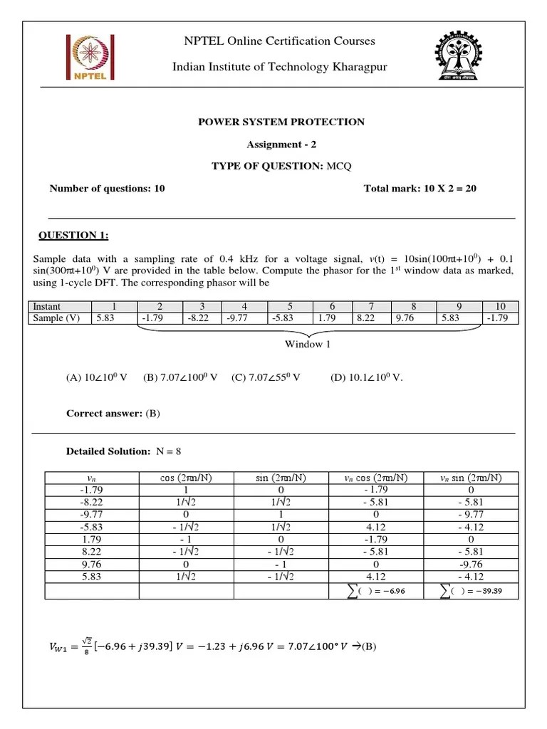 NPTEL Assignment 2 Phasor Estimation PDF Sampling (Signal