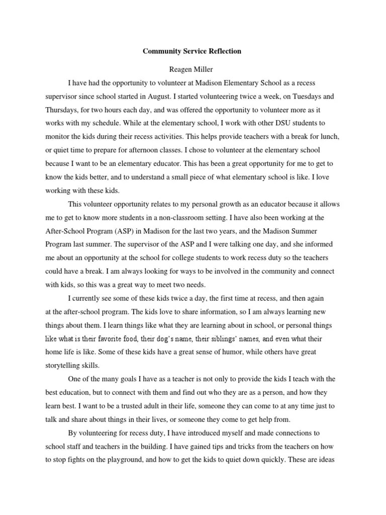 Community Service Reflection Paper PDF Teachers Schools