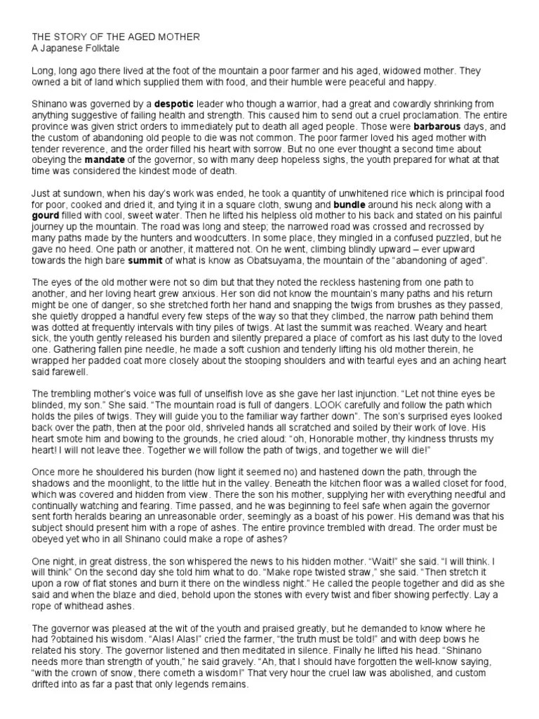 The Story of the Aged Mother, A Japanese Folktale