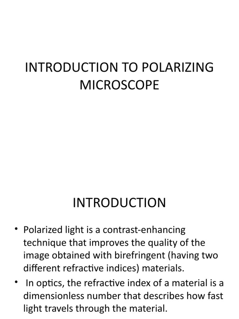 Introduction To Polarizing Microscope BS 3RD MIN LEC 1 PDF Polarization (Waves) Microscopy