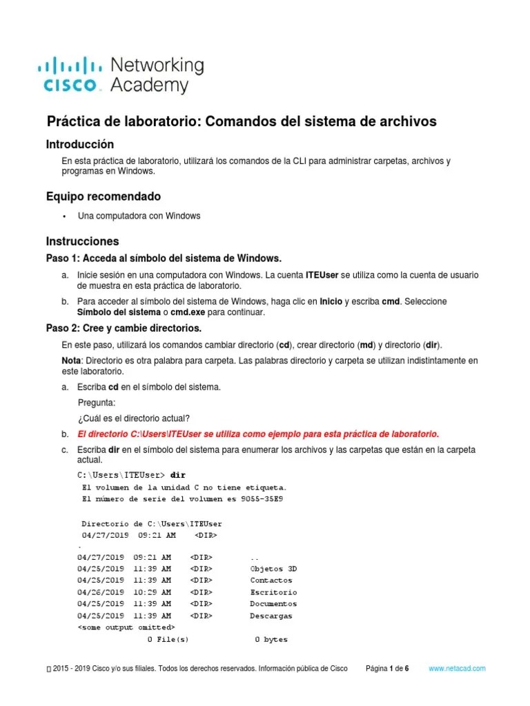 11.4.2.7 Lab File System Commands PDF Archivo de computadora
