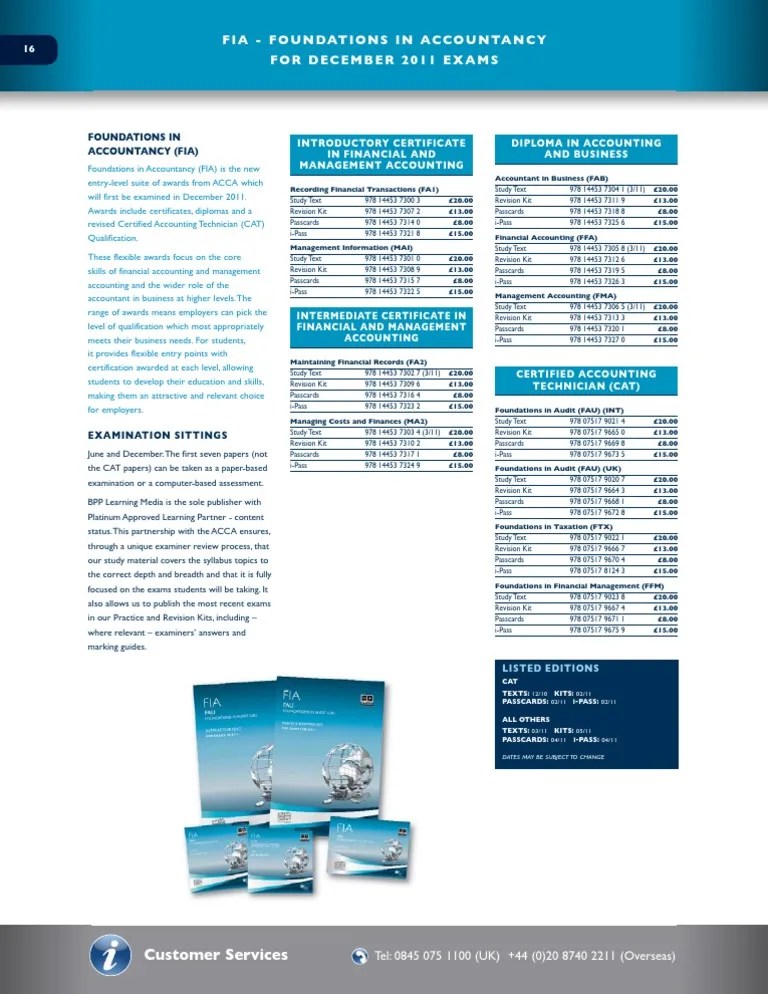 FIA Accounting Test/Examination