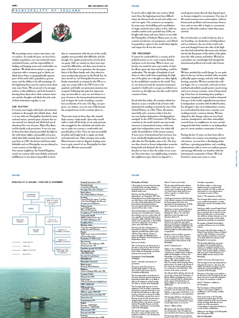 Principality of Sealand PDF Heads Of State U.S. State