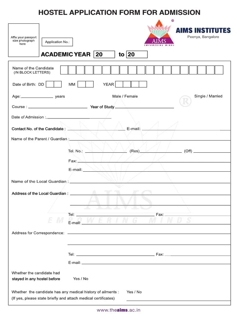 Hostel Application Form For Admission PDF Government Justice
