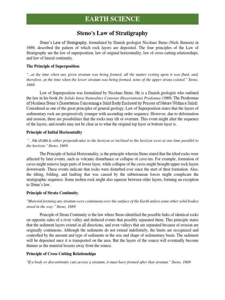 Steno's Law of Stratigraphy Study Guide PDF Stratigraphy
