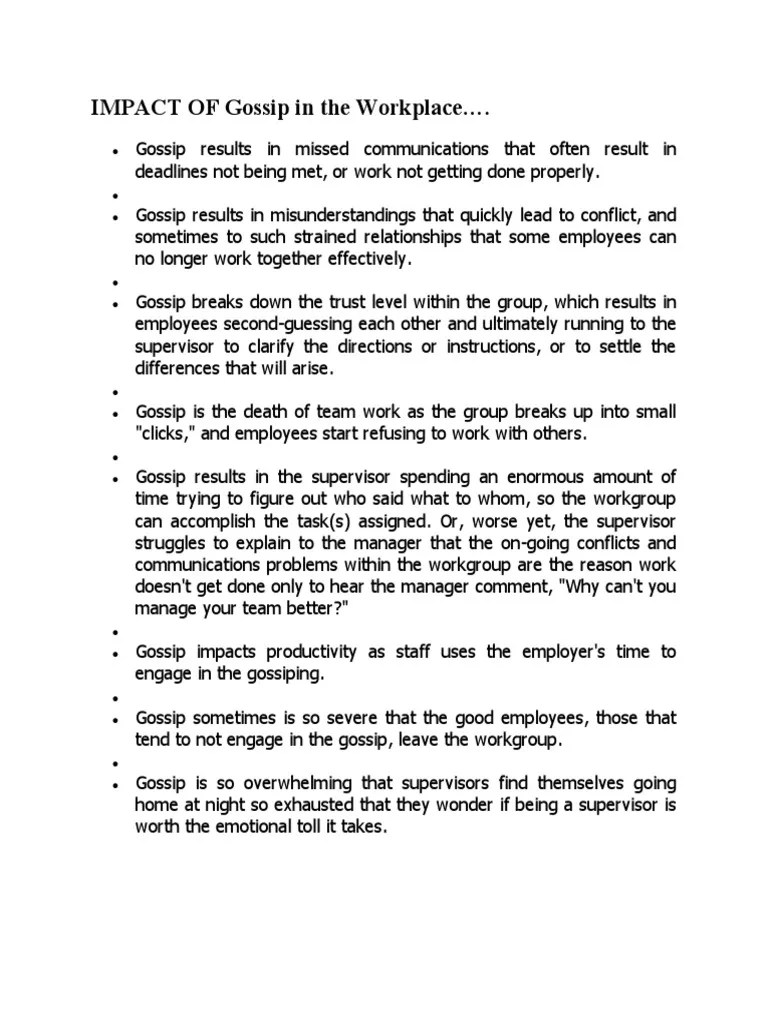 IMPACT OF Gossip in The Workplace PDF Psychology Psychological