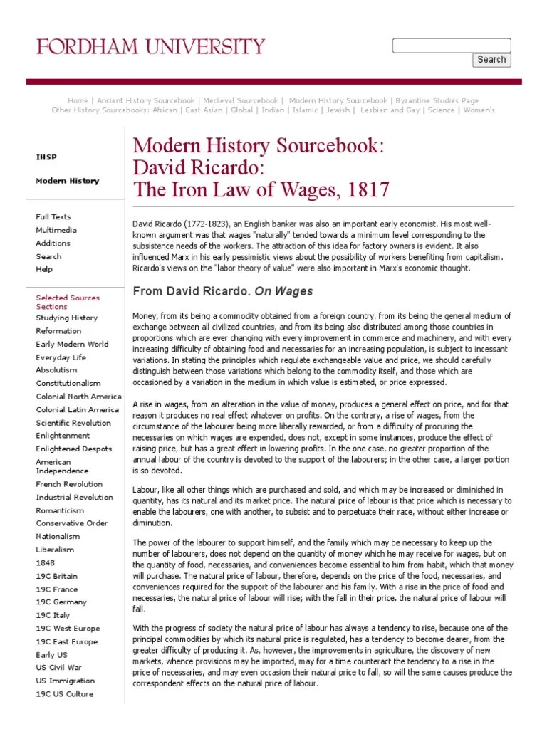 The Iron Law of Wages PDF Value (Economics) Labour Economics