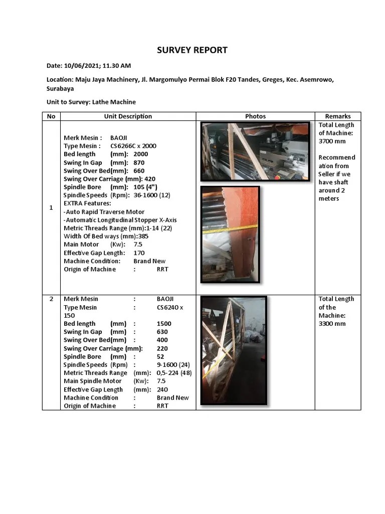 Survey Report Lathe Machine PT. MAJU JAYA MACHINERY PDF Industrial