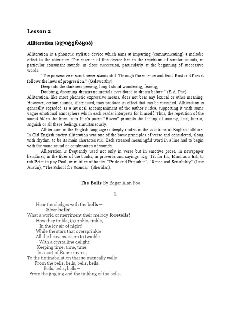 2.alliteration and Bells by POE PDF Poetry Linguistics