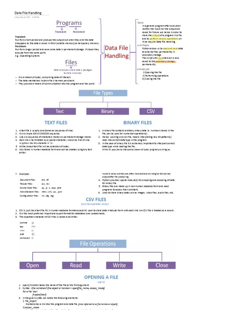 Chapter4 Data File Handling (Notes) PDF Comma Separated Values