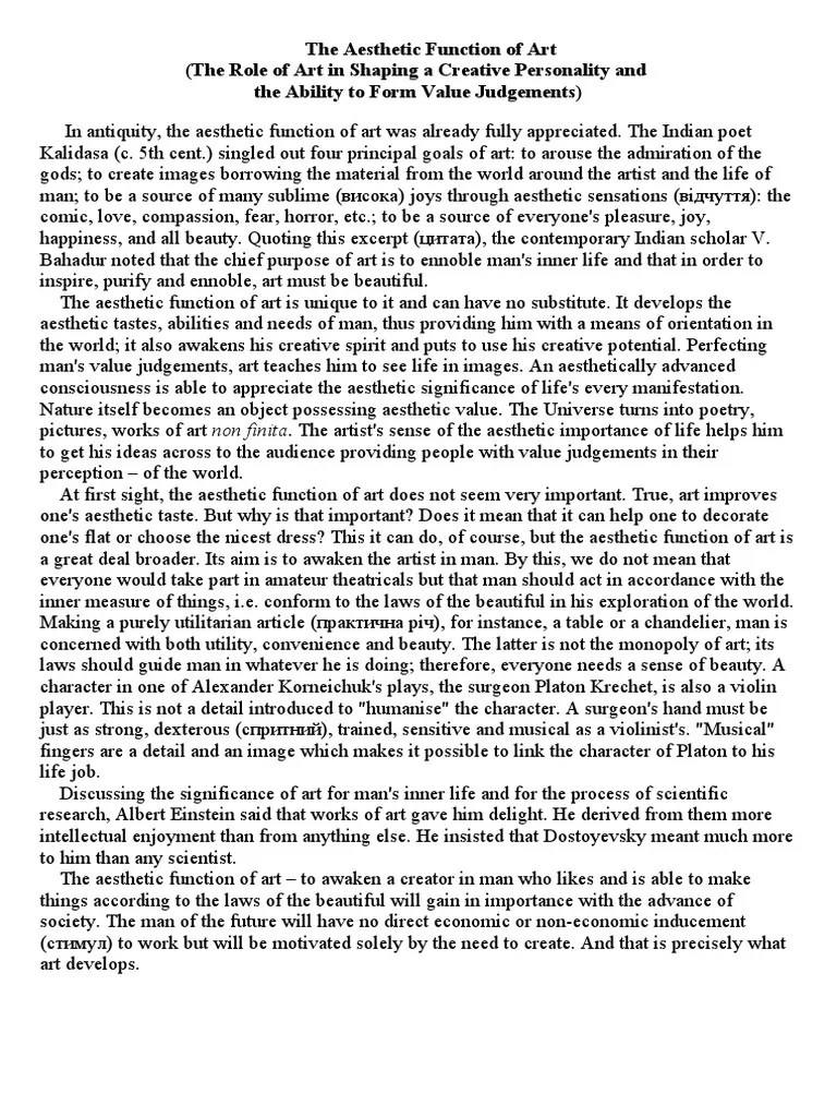 The Aesthetic Function of Art PDF
