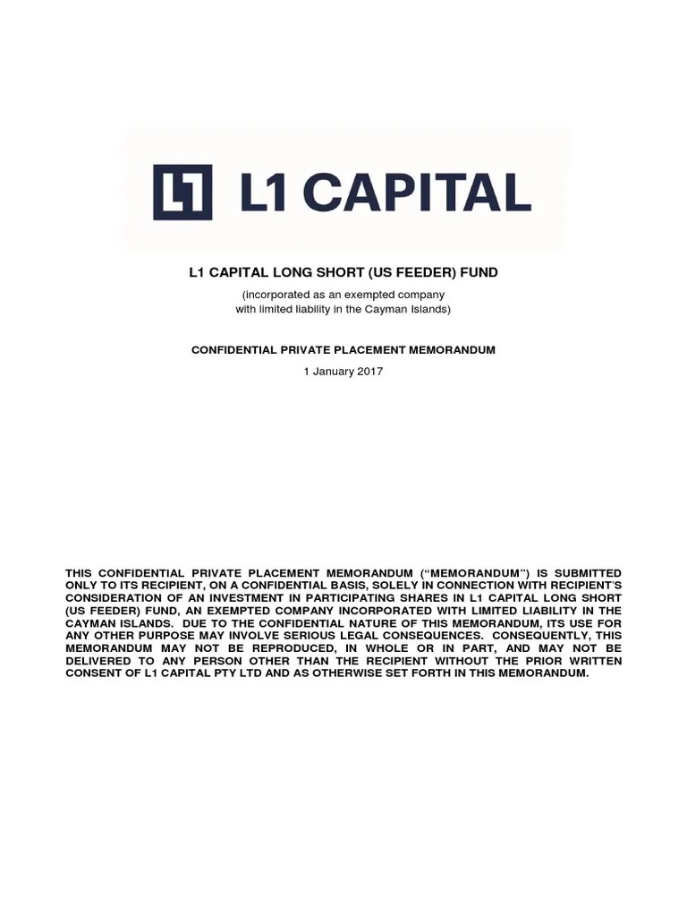 L1LSFCY US Feeder Fund PPM PDF Investment Fund Short (Finance)