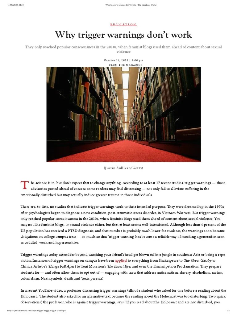 Why Trigger Warnings Don't Work The Spectator World PDF