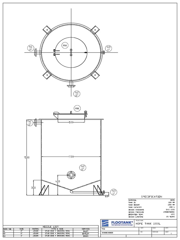 Technical Drawing HDPE Expansion Tank 1000L Rev1 PDF