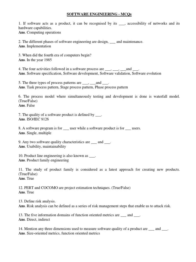 Software Engineering MCQ PDF Reliability Engineering System