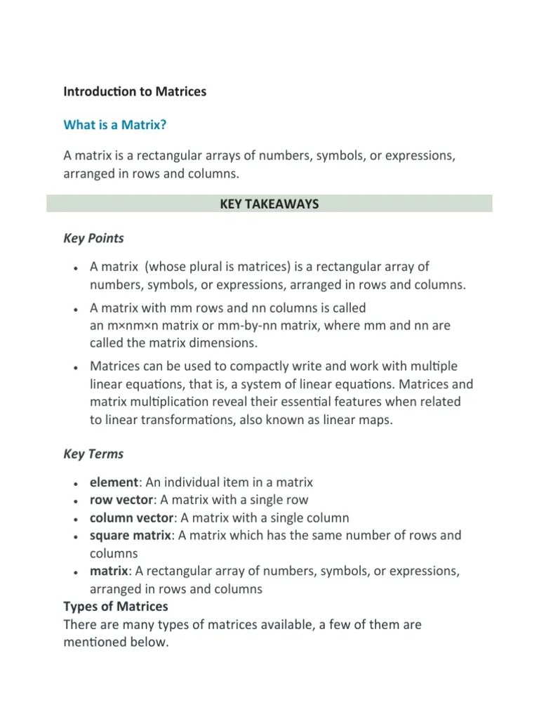 Introduction To Matrices PDF Matrix (Mathematics) Mathematical
