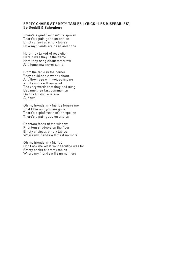 Empty Chairs at Empty Tables Lyrics PDF