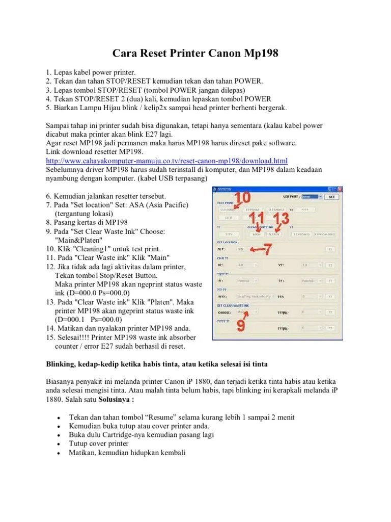Cara Reset Printer Canon Mp198