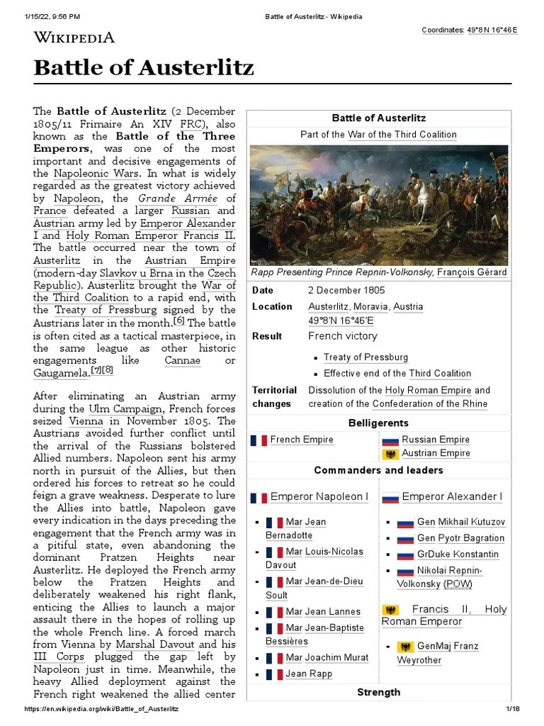 Battle of Austerlitz Wikipedia PDF Napoleon First French Empire