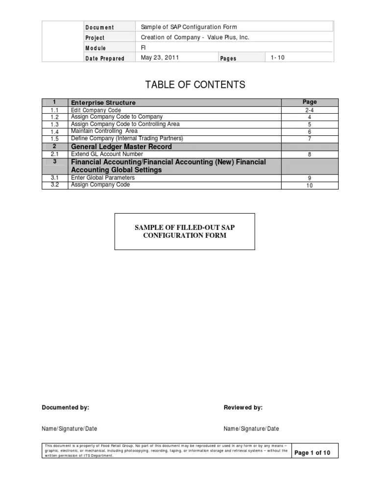 Sample of SAP Configuration Form Information Accounting