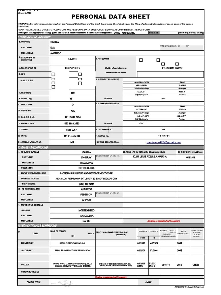 Personal Data Sheet PDF
